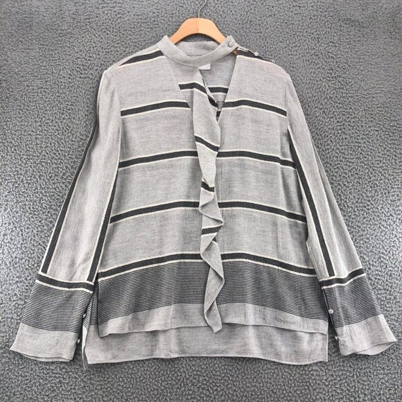 Derek Lam 10 Crosby Top Womens 8 Gray Stripe Wool Blend Tunic Ruffle Lagenlook - Picture 1 of 10